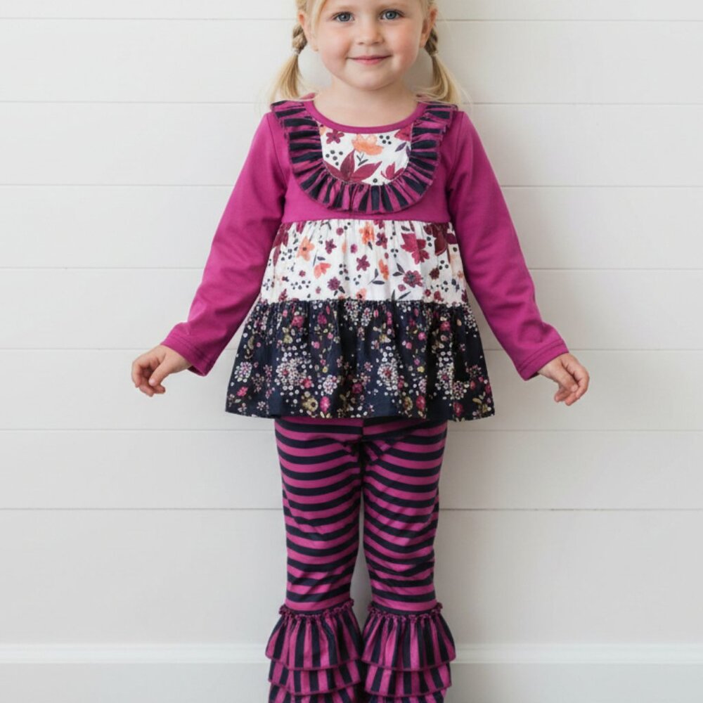 Raspberry Pink & Black Ruffle Outfit, girl,